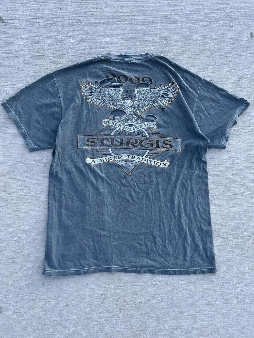 Thrashed Vintage Sturgis Black Hills Rally 2000 Green T‑Shirt Men’s M Distressed